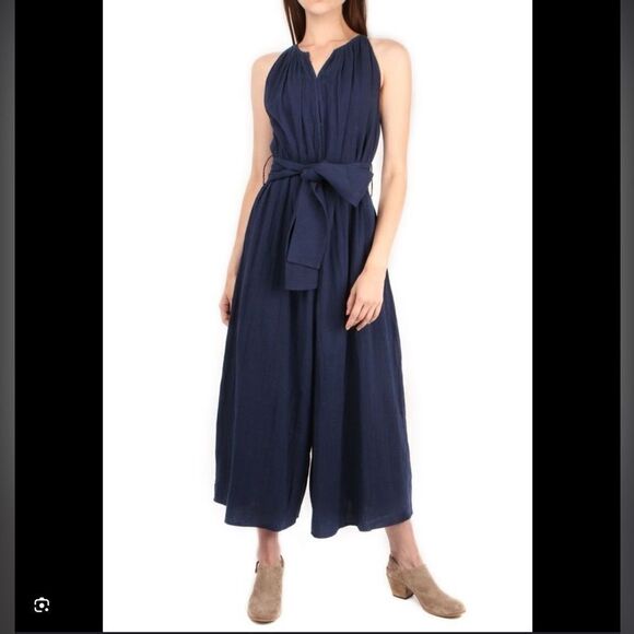 NWOT Apiece Apart Isla Textured Sleeveless Wide Leg Jumpsuit Navy 6 - Picture 1 of 9